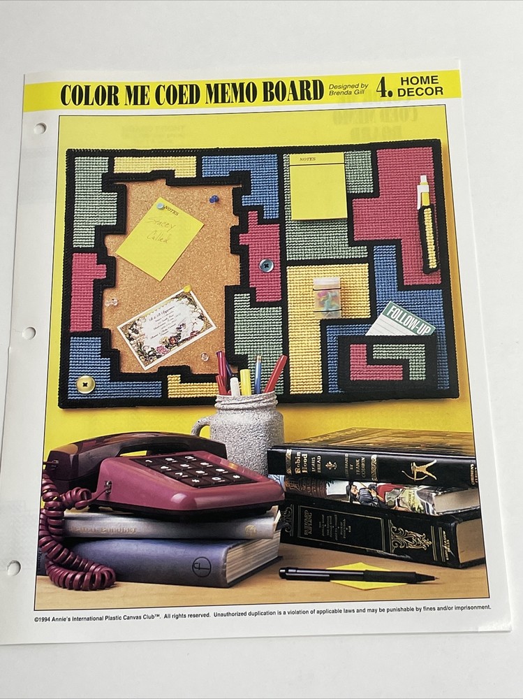 Annie's Attic Color Me Coed Memo Board  Plastic Canvas Pattern