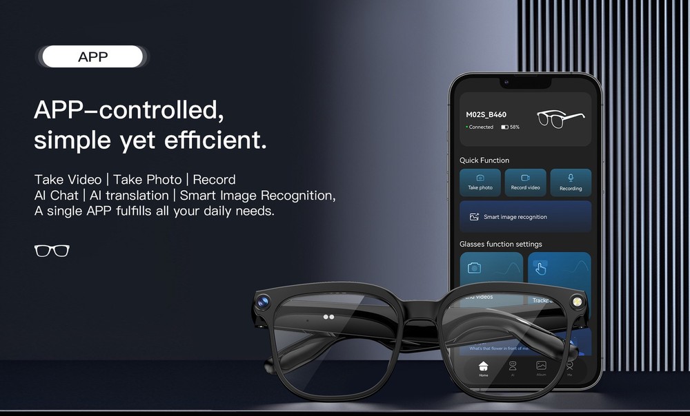 M02S AI Smart Glasses with Camera Recording Video Simultaneous Interpretation bt