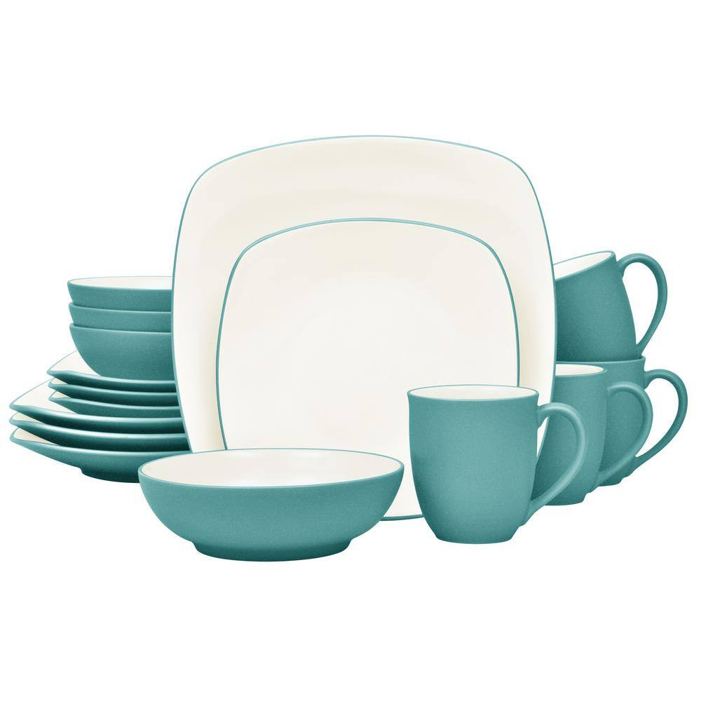 Colorwave Turquoise 16-Piece Square (Turquoise) Stoneware Dinnerware Set (Servic