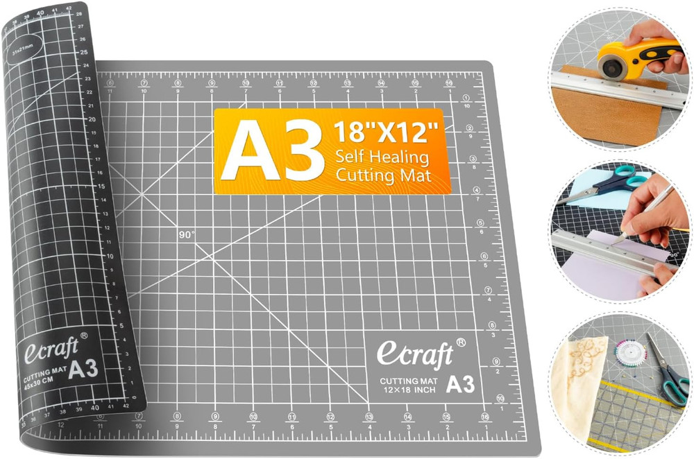 Self Healing Sewing Mat 18x12 Inch, Double Sided 5-Ply Rotary Cutting Board for