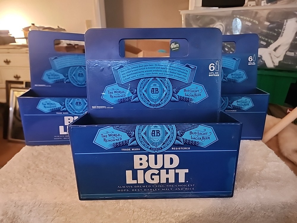 3 Bud Light Beer Condiment Caddy Bottle/Can Holder Blue Plastic.