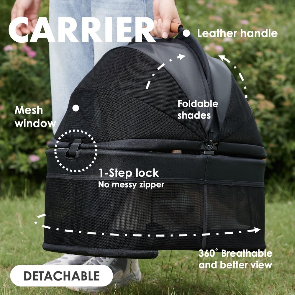 3 in 1 Pet Stroller with Removable Carrier, Folding Stroller for Small/Medium...