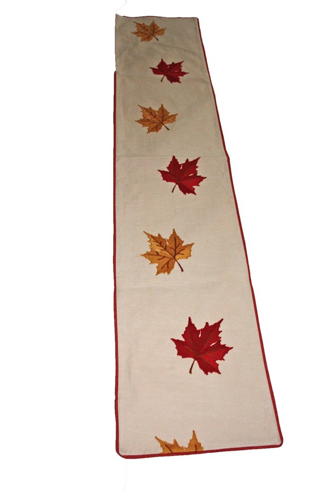 Table Runner Fall Leaves Splendid Home Cotton Beige Rust Gold 7 ' x 14"