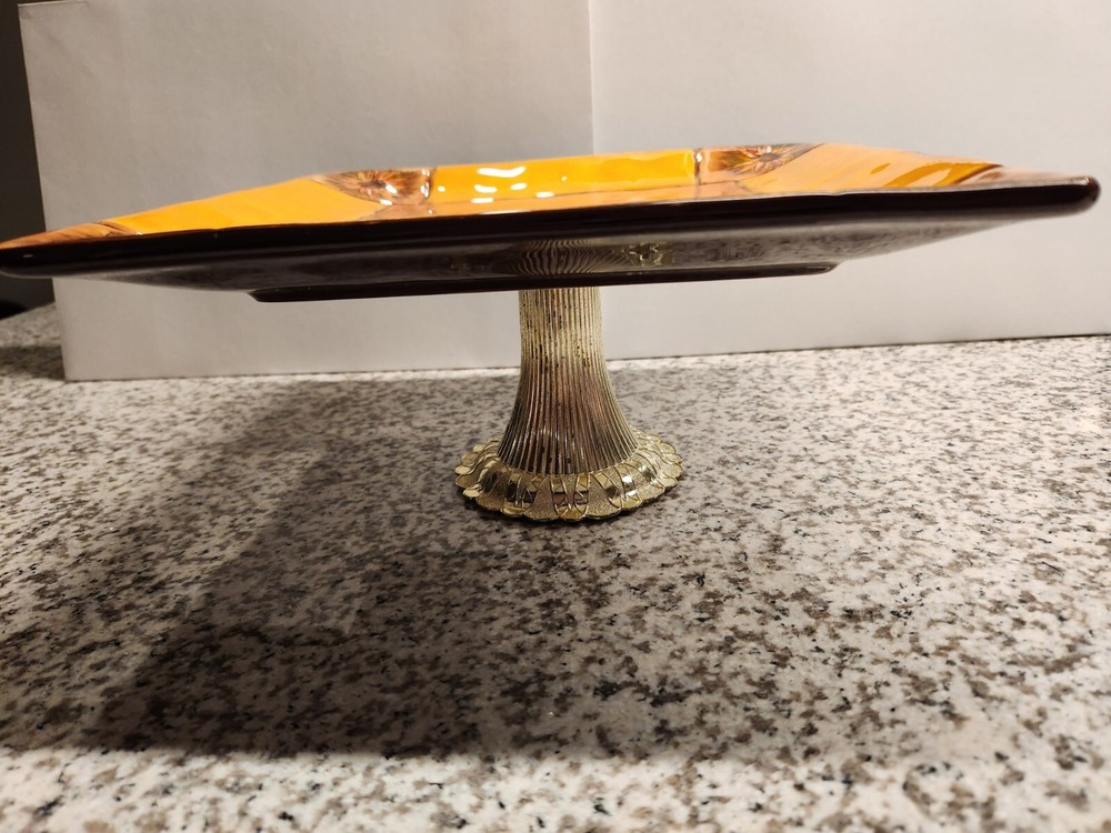 Sunflower Cake Plate / Stand Fall Table Decorative Decor Square 10.5 x 5.5