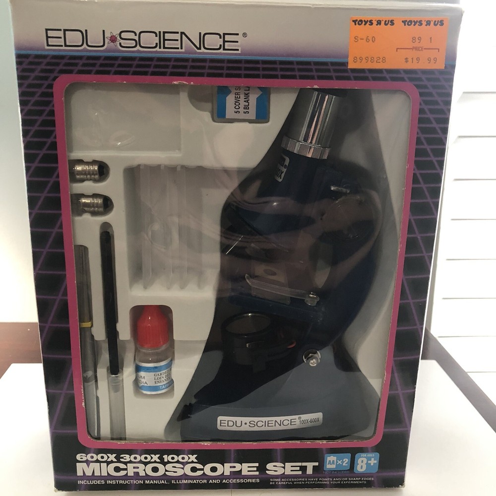 NIB VINTAGE 1989 EDU SCIENCE MICROSCOPE SET WITH LIGHT