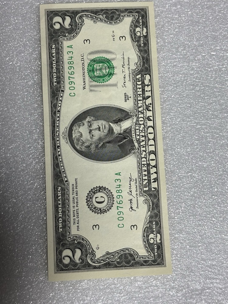 Rare ! Uncirculated 2017A $2 Error Low #’d Note W/stuck Digit Perfect Condition