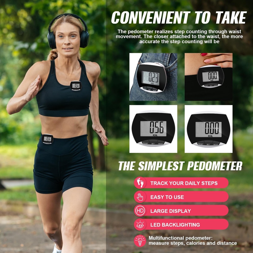 Pedometer for Walking Steps and Miles Simple Pedometer Clip on with Large Dig...