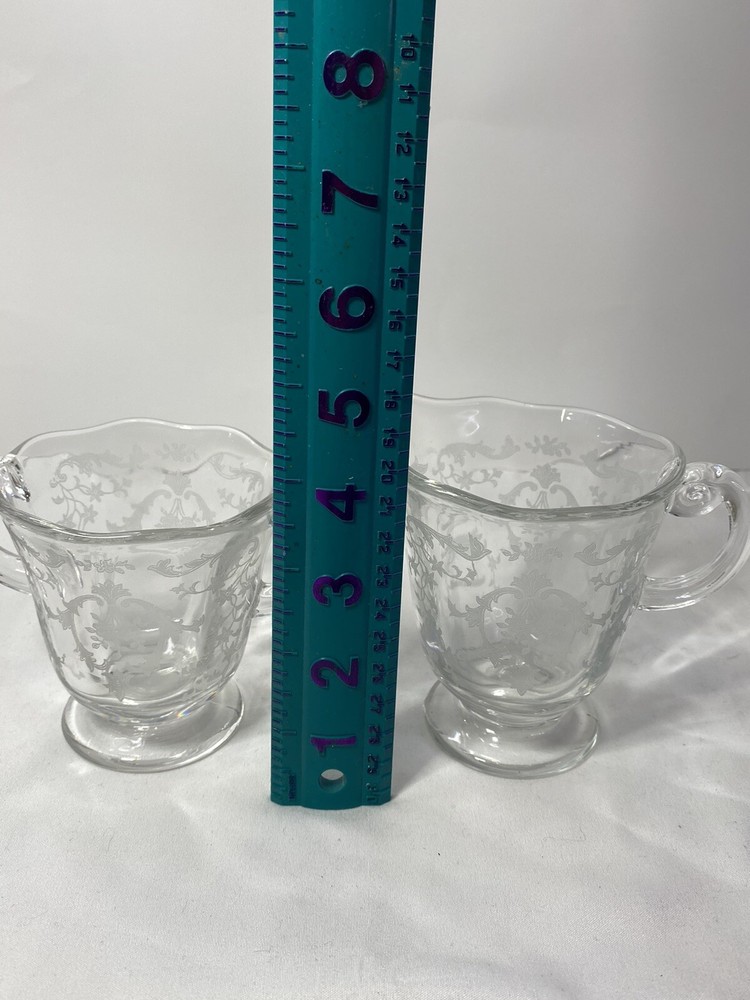 FOSTORIA etched Open Sugar Bowl And Creamer Tall