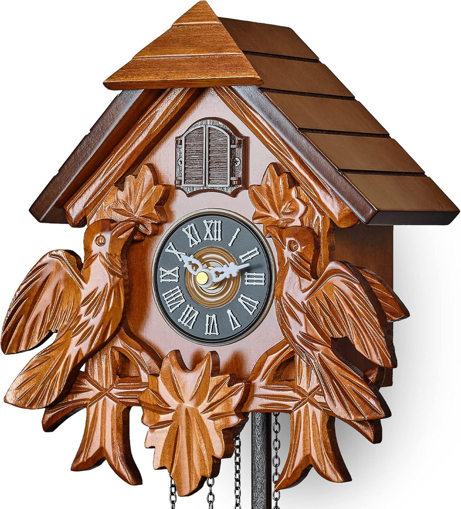 Elegant Brown Cuckoo Clock with Night Mode and Quartz Movement