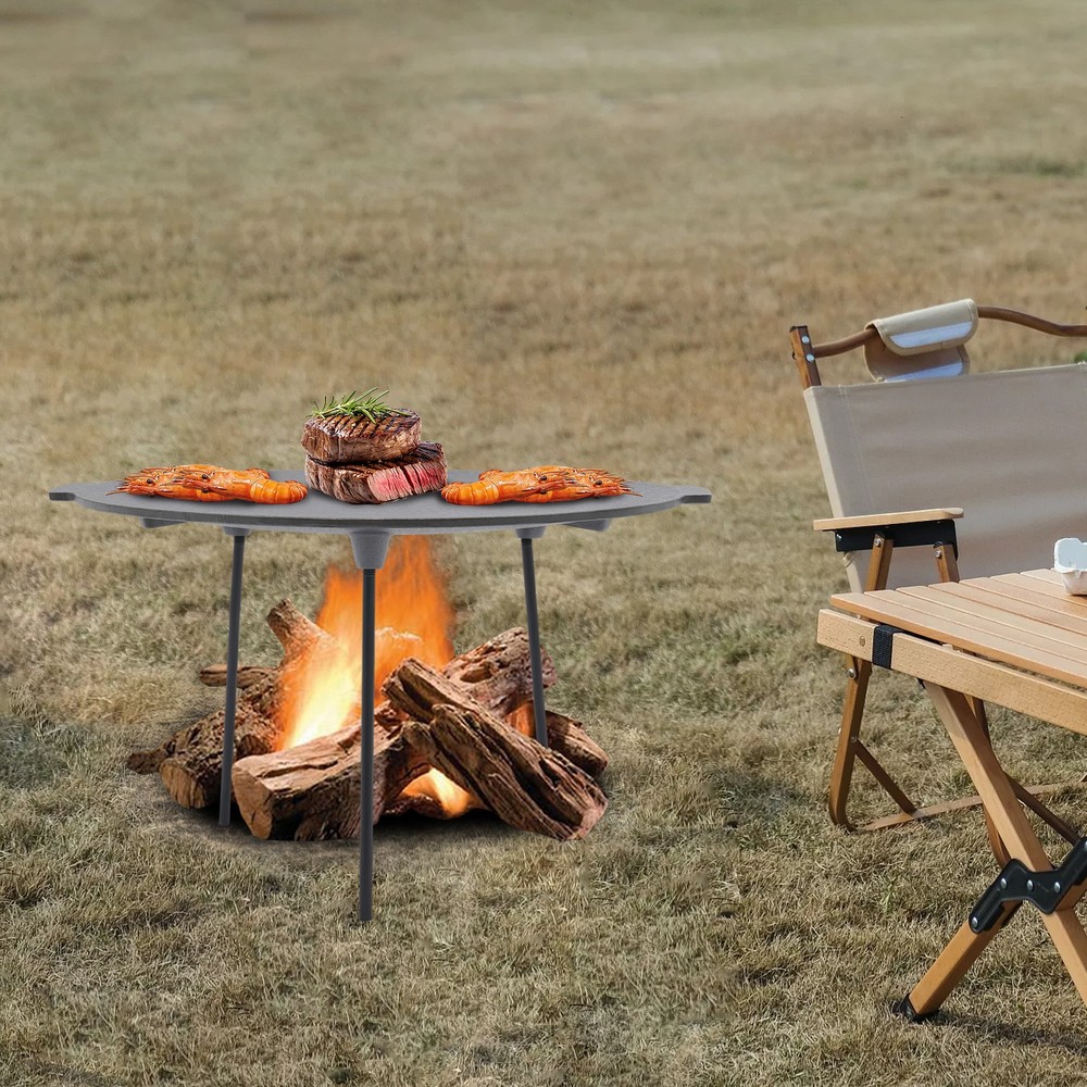 18"Campfire Grill Griddle, Cast Iron Grill Pan with Handles, 3 Removable Legs
