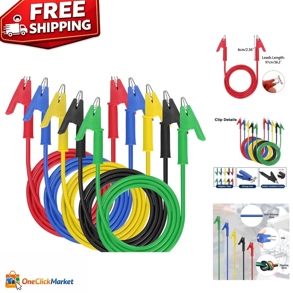 Reliable 5 Pack Alligator Clips with Insulators - Essential for Circuit Testing