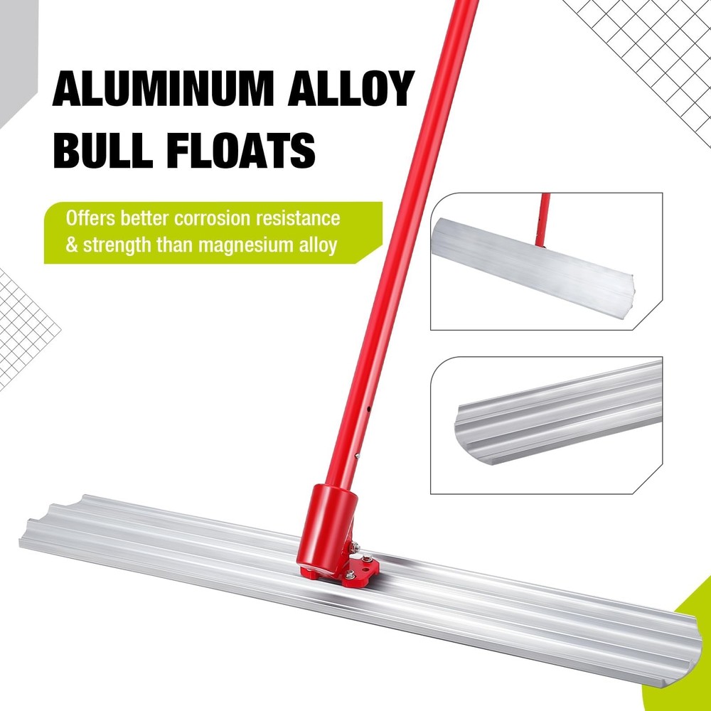 46"x8" Bull Float Magnesium Concrete Float Tool w/ 4 Extendable Handle Round End