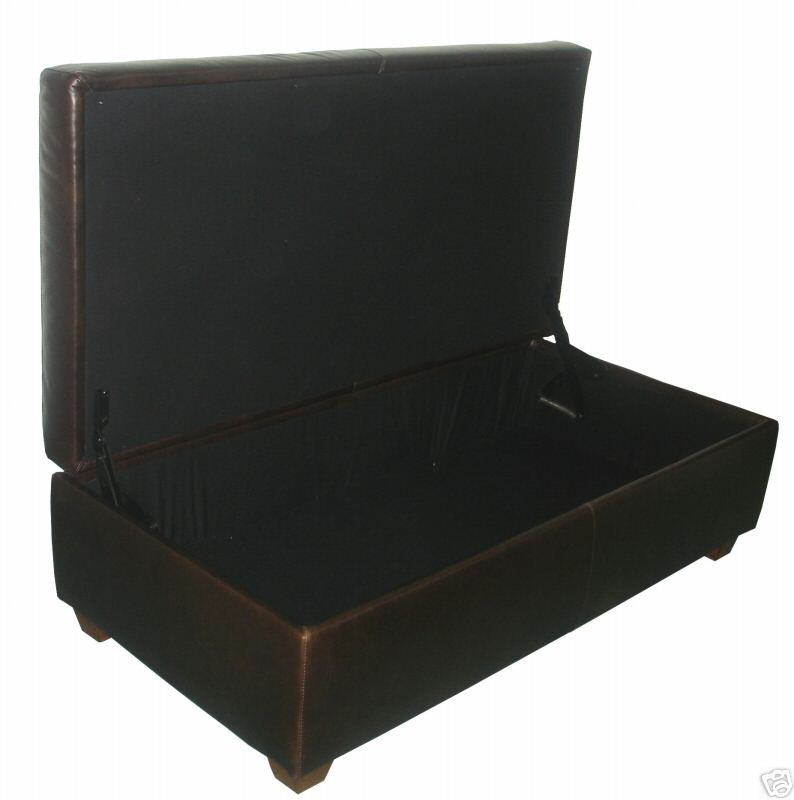 Contemporary Genuine Leather Storage Bench, Coffee table.
