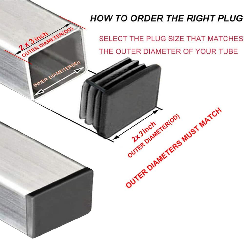 4 Pack 2 X 3 Inch Rectangular Tubing End Caps Plastic Black Plugs Glide Insert F