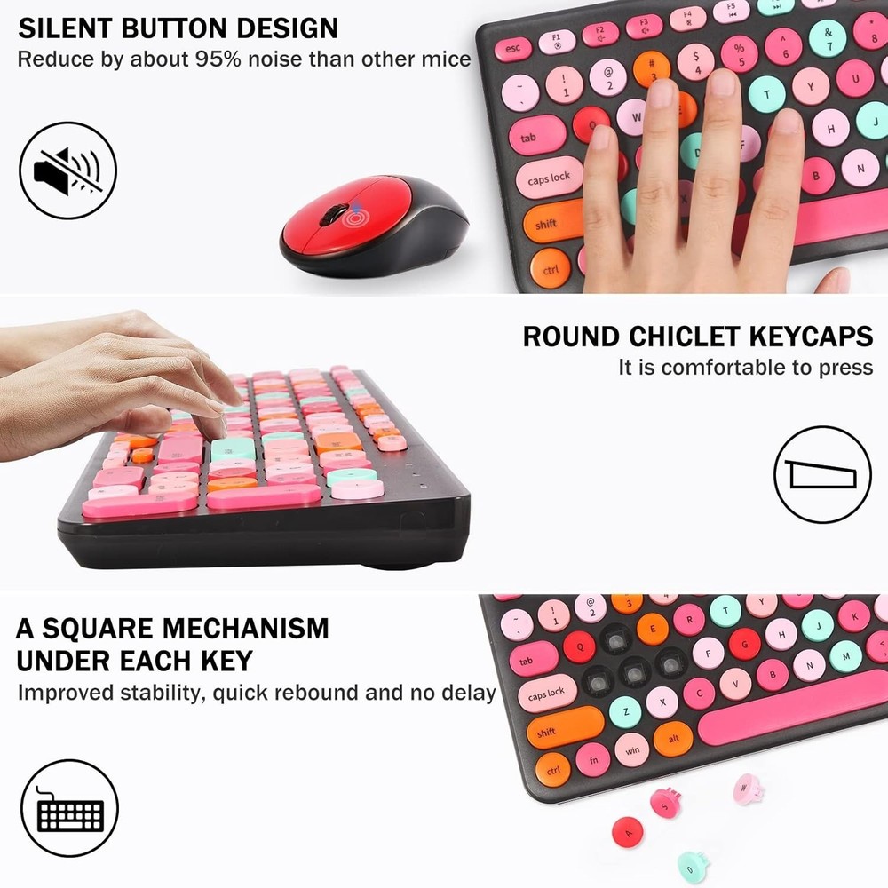 Retro Typewriter Wireless Keyboard Mouse Combo with Round Keycaps Black