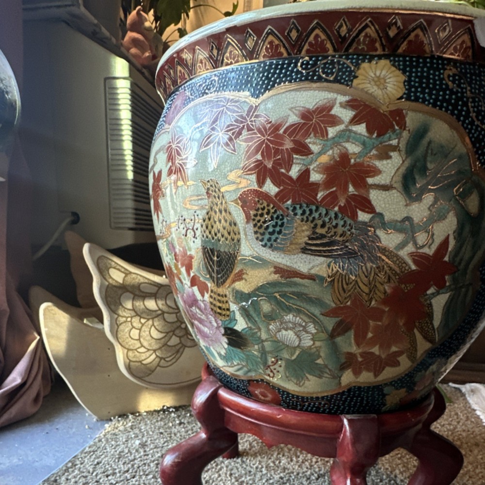 Large Satsuma Decorative Fishbowl Planter VINTAGE