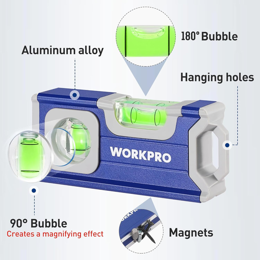 4.5" Mini Level Tool Magnetic Pocket Level Aluminum 2 Vials