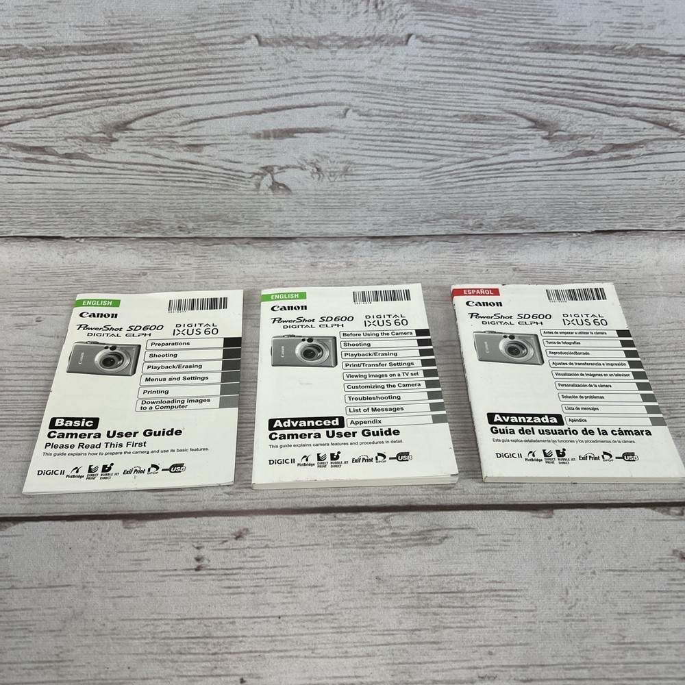 Canon Powershot SD600 Advanced & Basic User Guides EXC! Free Shipping!