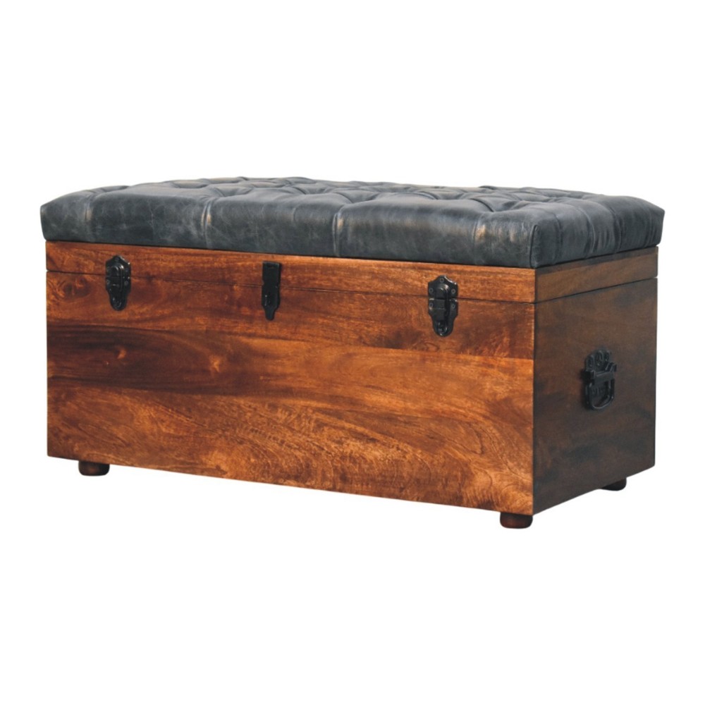 Black Buffalo Leather Storage Trunk