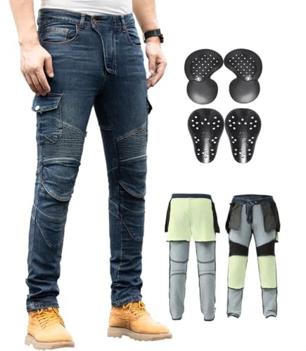 CTBQiTom Motorcycle Pants for Men with Protective Lining for 36 Regular Blue