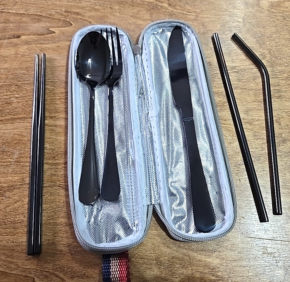 8-Piece Portable Flatware Travel Camping Cutlery Set Black