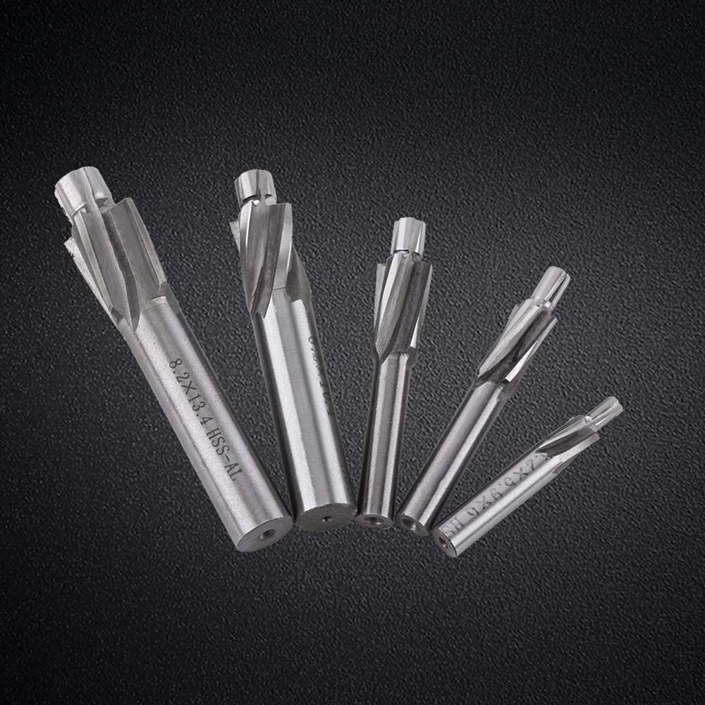 5pcs Counterbore Drill Bits Set, 4 Flutes Straight End Mill Cutter HSS...