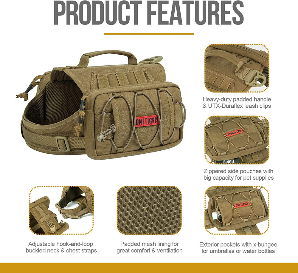 Dog Backpack for Medium & Large Dogs, Nylon Backpack for Dogs Tactical Pet Backp