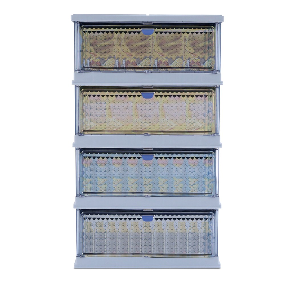 4 Tier Plastic Folding Storage Bins 35" Stackable Storage Drawer w/Magnetic Door