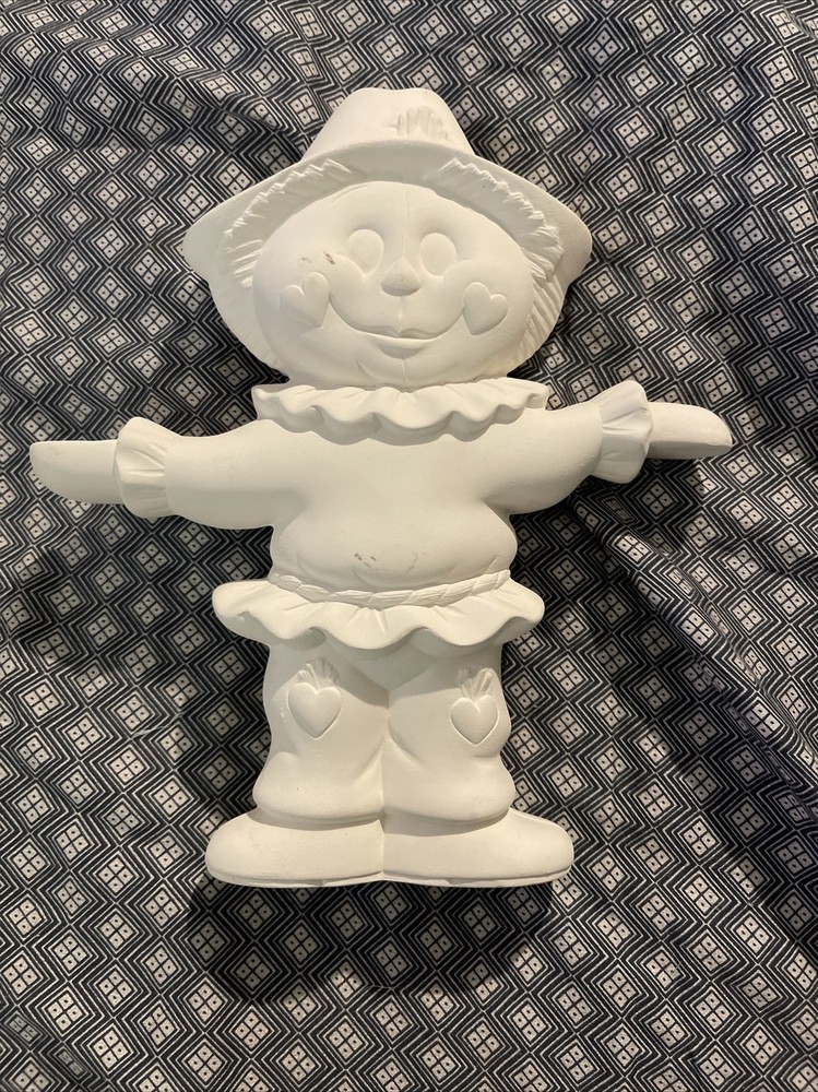 3 Two Sided White 8” Ceramic Scarecrow Statues Ready To Paint