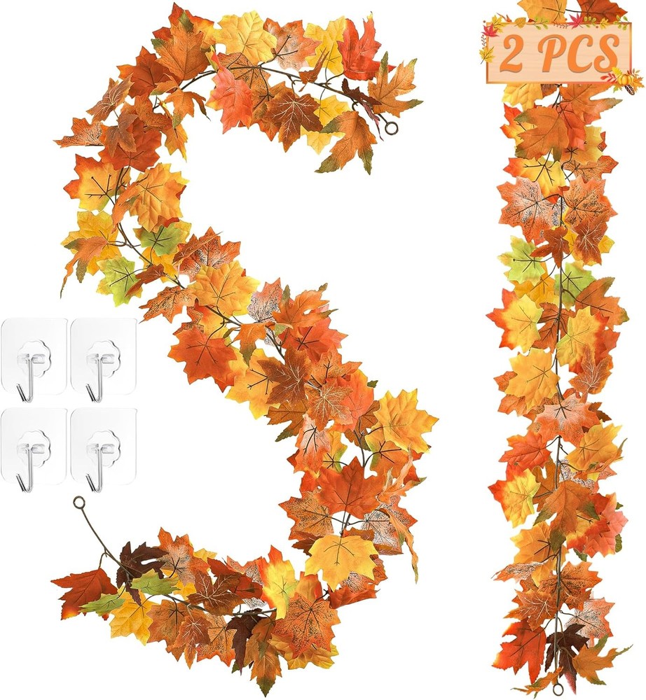 11.8FT Fall Decor, 2 Pack Garland for Mantle, 2 Pcs, Orange