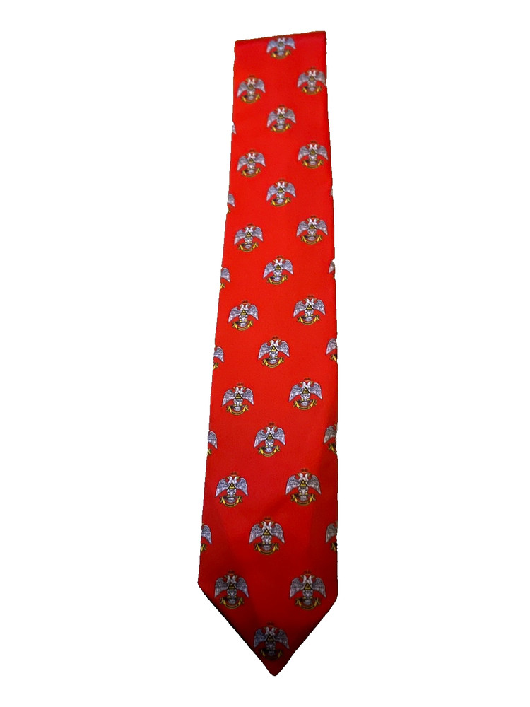 Scottish Rites 33rd Degree Masonic Red Necktie Eagle Wings Down NEW!