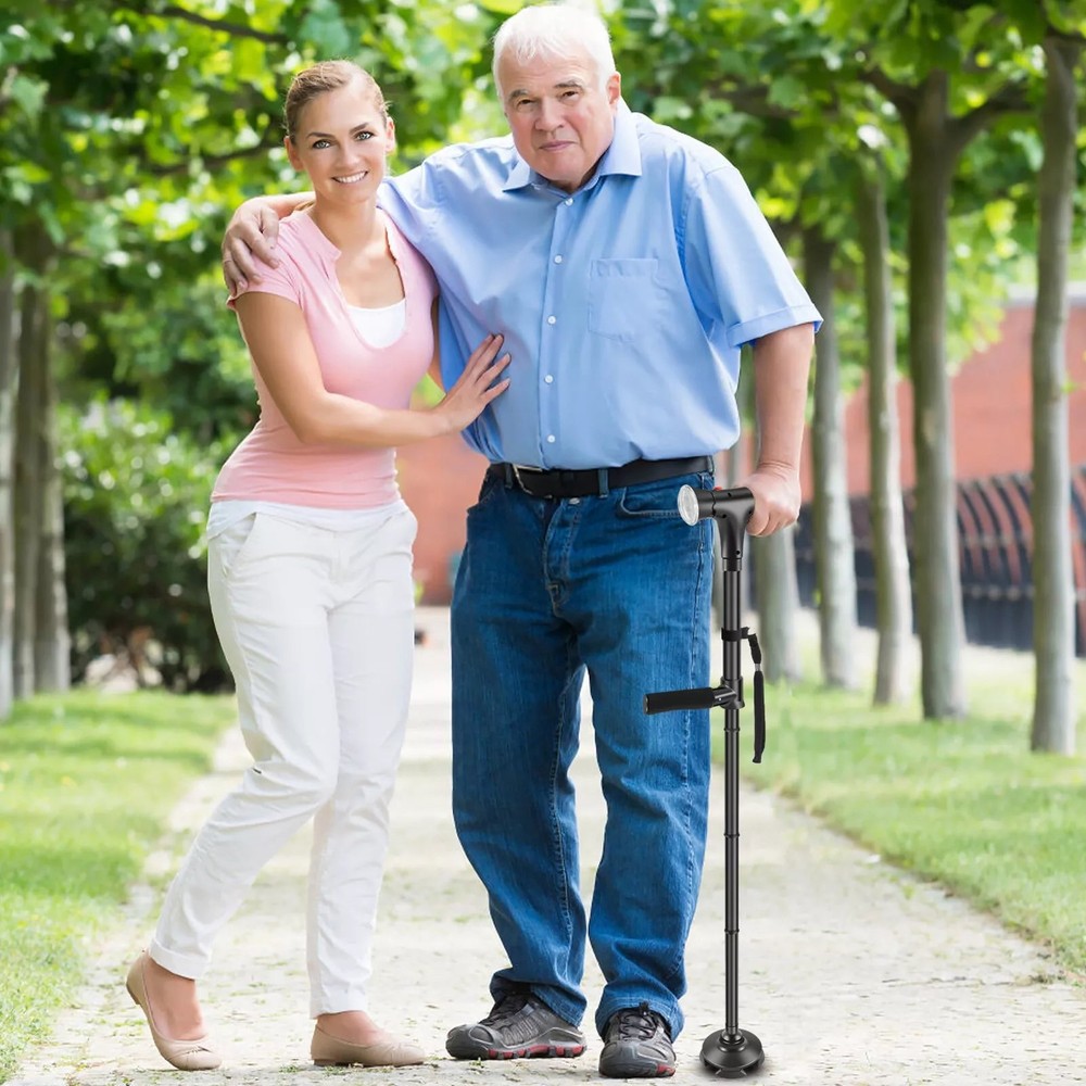 1PC Durable Aluminum Adjustable Walking Cane 4-Section Collapsible Design