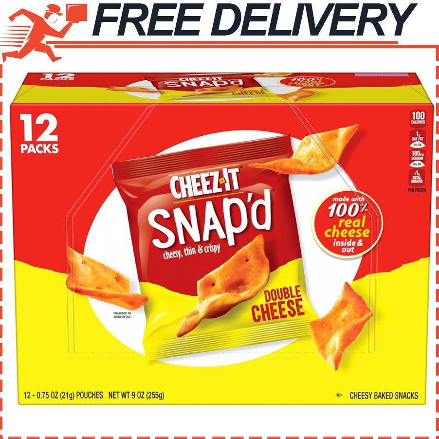 Cheez-It Snap'd Cheese Cracker Chips, Thin Crisps, Double Cheese, 9oz (12 pk)