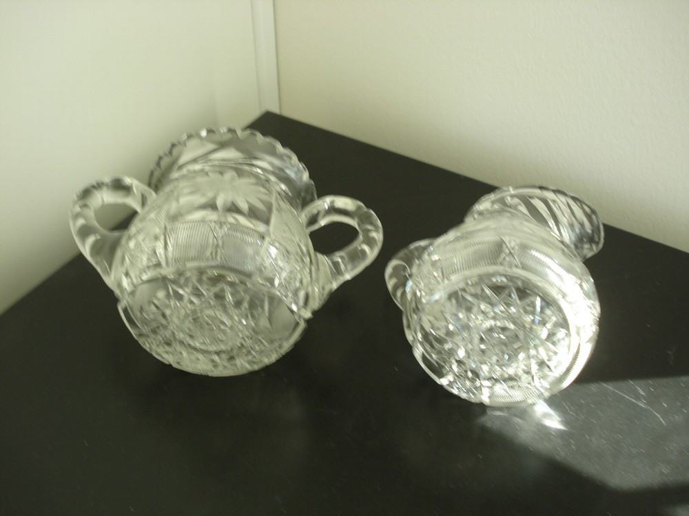 Vintage MCKEE cut CRYSTAL "etched daisy" pattern Creamer & Sugar Bowl