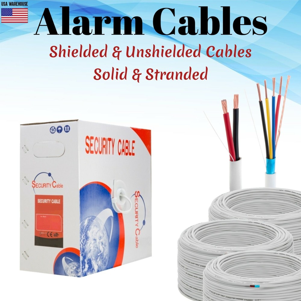 Alarm Wire Cable 500ft 1000ft Solid Stranded CCA 18 22 AWG Shielded Unshielded