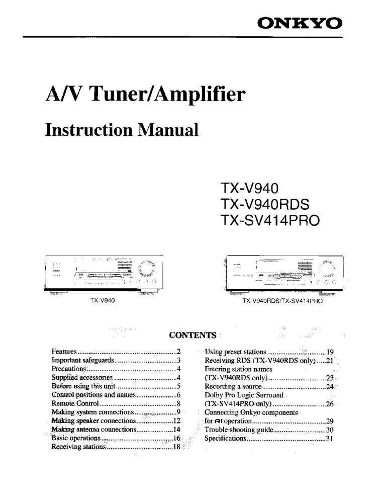 Onkyo TX-V940RDS Tuner Owners Manual