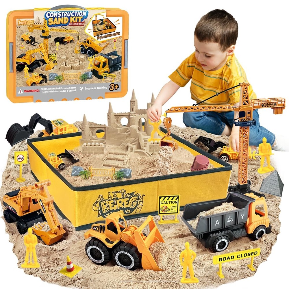 Construction Sensory Sand Kit - 42 PCS Building Set with 2lbs Magic Sand, 9 C...