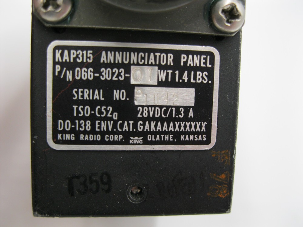 BENDIX KING KAP 315 ANNUNCIATOR PANEL PN: 066-3023-01