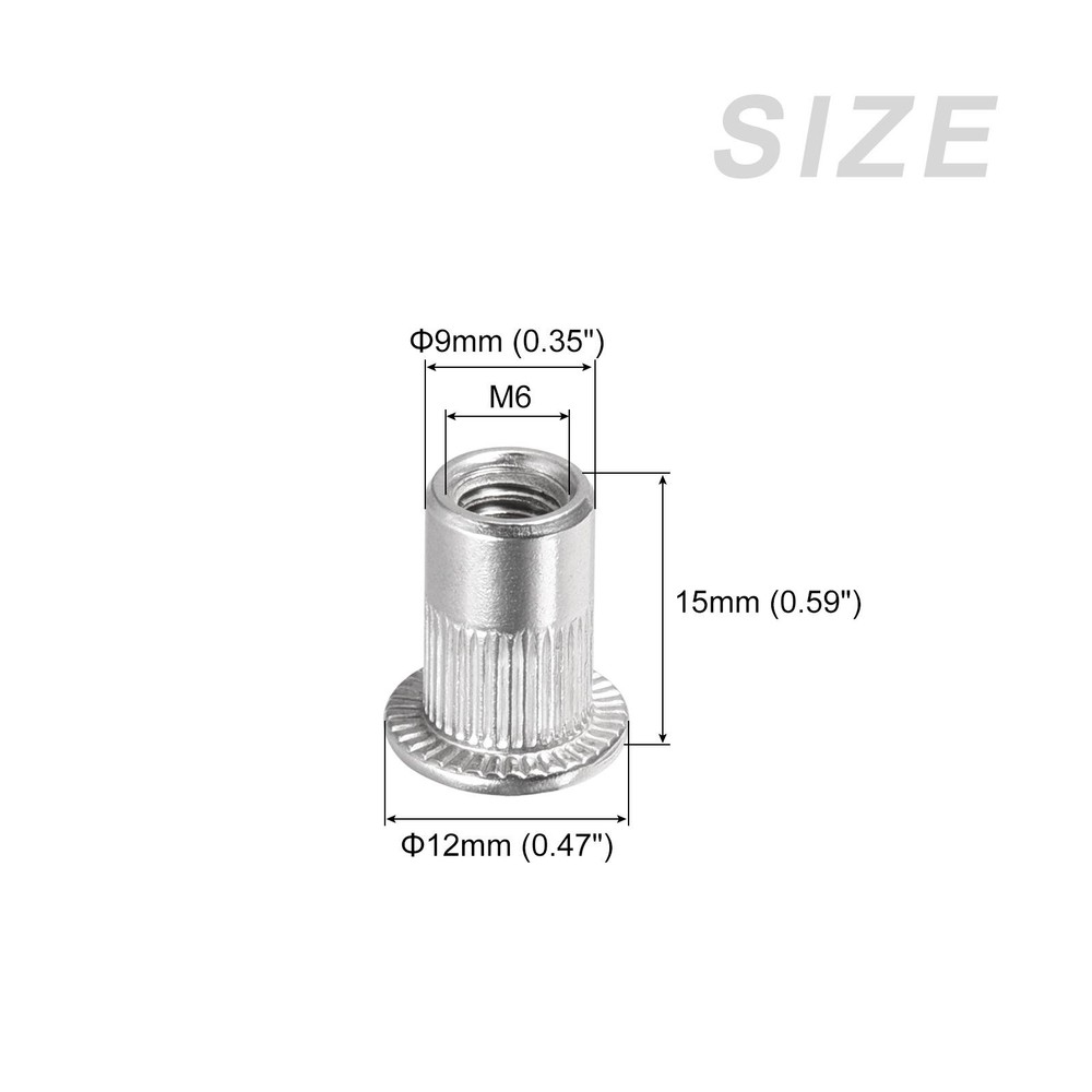 60 x Rivet Nuts (M6) Aluminum Alloy Threaded Insert Nuts Silver Tone