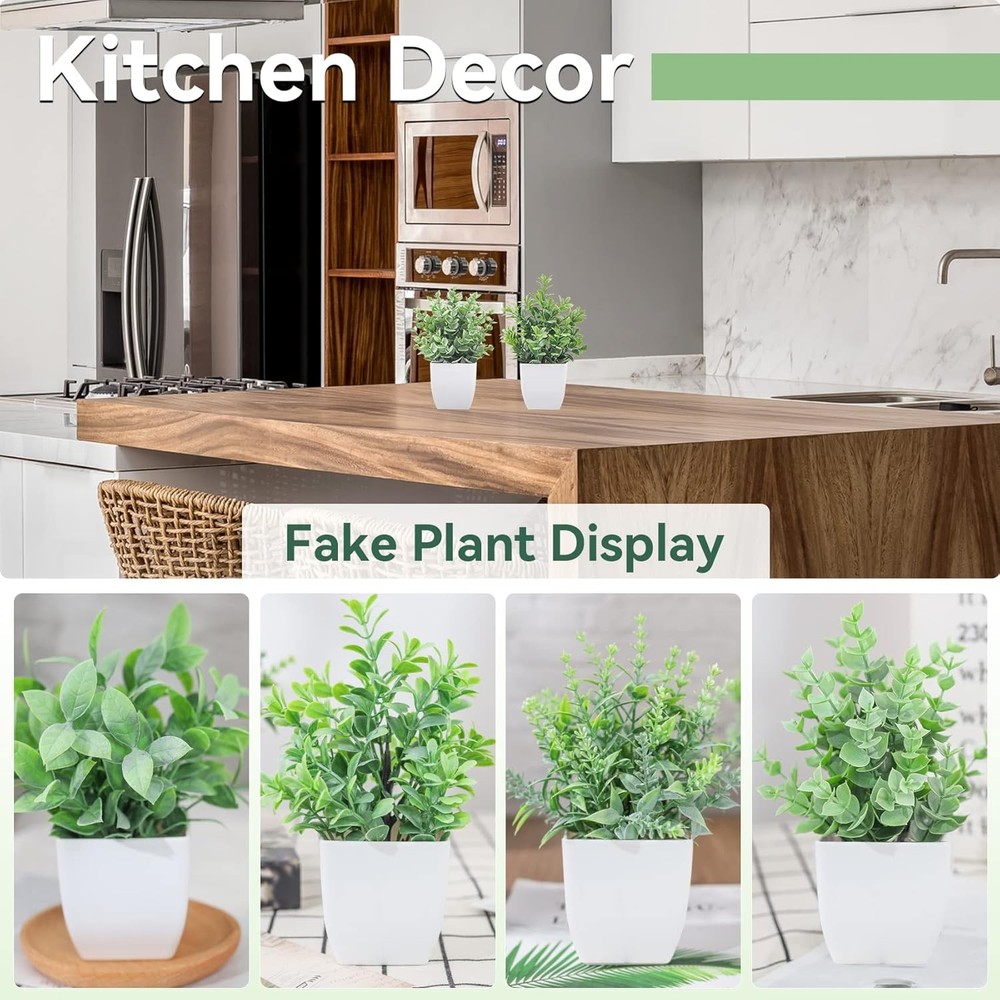 Der Rose 4 Pack Fake Plants Mini Artificial Greenery Potted for Grey