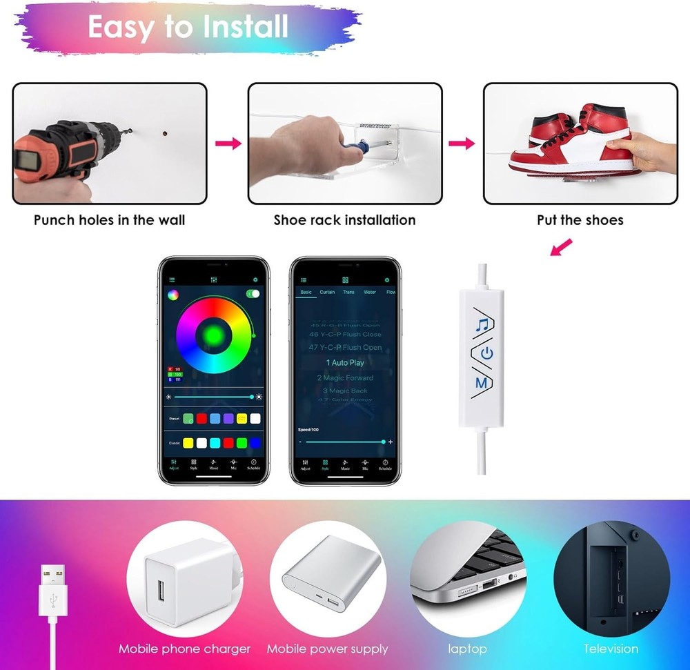 LED Acrylic Floating Shoe Display 6-Pack | Remote & App Control