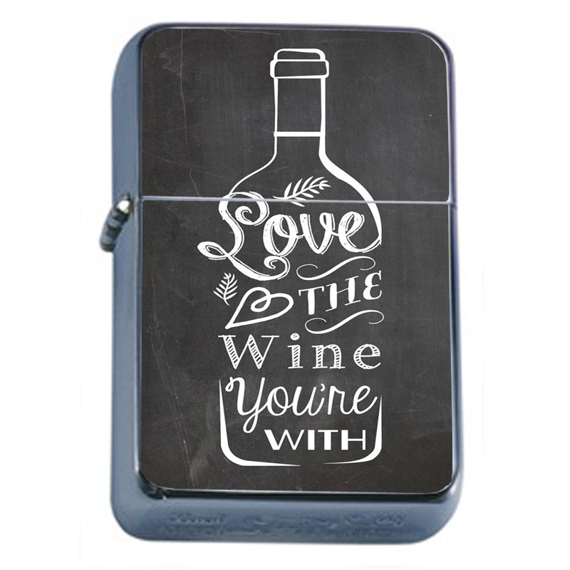 Love Wine With Em1 Flip Top Oil Lighter Wind Resistant