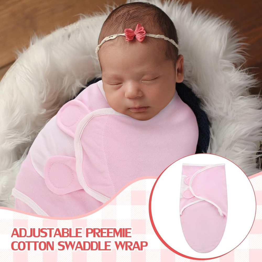 2 Pcs Preemie Swaddle Wrap Adjustable Pink, Yellow