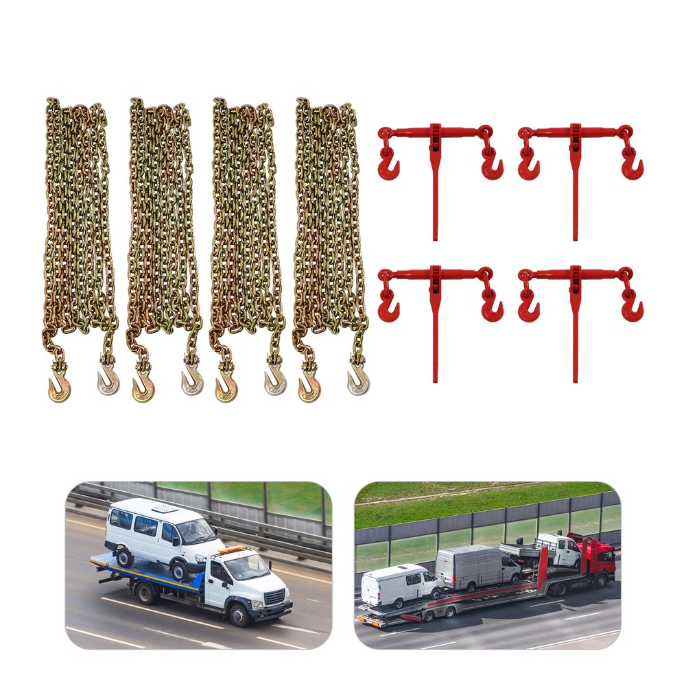 4Pcs Ratchet Chain Pulling Load Hauling Tie Binder Hook Chains 5/16 - 3/8 Inch
