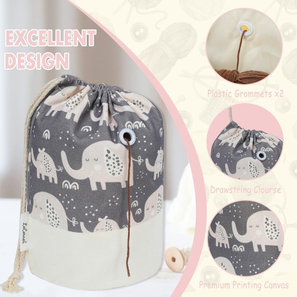 Portable Small Crochet Bag Organizer with Drawstring - Adorable Elephant Design