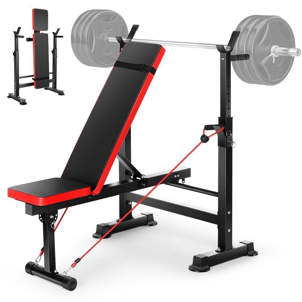 600lbs/900lbs Weight Bench Set with Squat Rack Adjustable Foldable Workout Bench