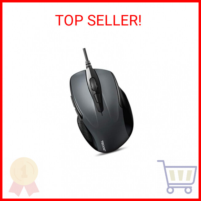 TECKNET USB Wired Mouse, 6-Button Corded Mouse with 2 Adjustable DPI, Optical Co