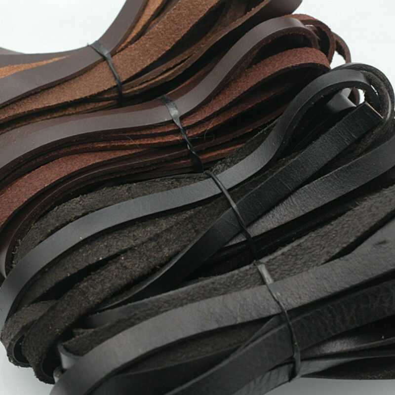 5M Flat Real Genuine Leather Rope Cord Strap String First Layer Cowhide DIY Home