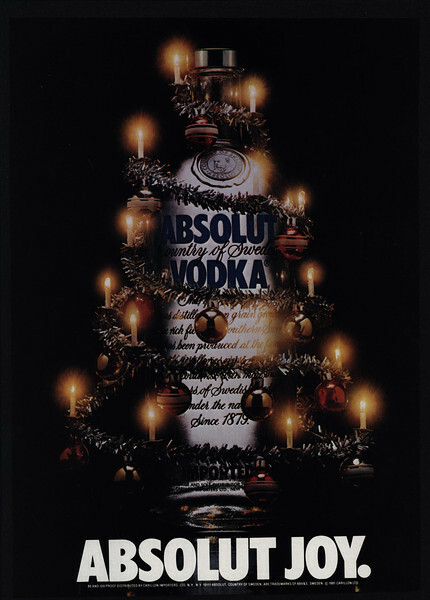 1982 ABSOLUT JOY Vodka - Christmas Tree Bottle -  VINTAGE AD
