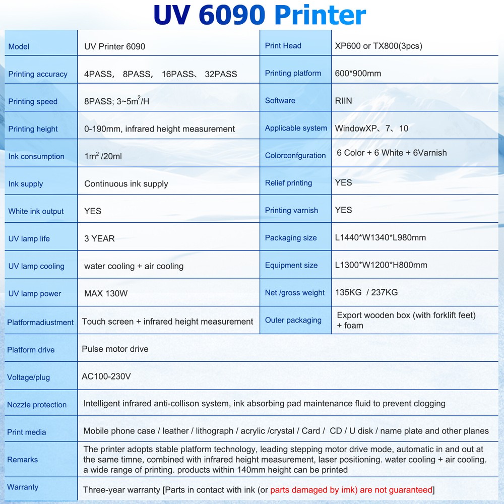 ACHI UV 6090 XP600 Printer DTG Flatbed Printer Vacuum Platform 8 Color US Ship